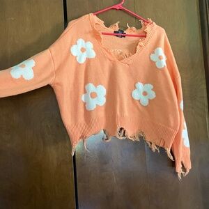 Distressed Orange Cropped Sweater